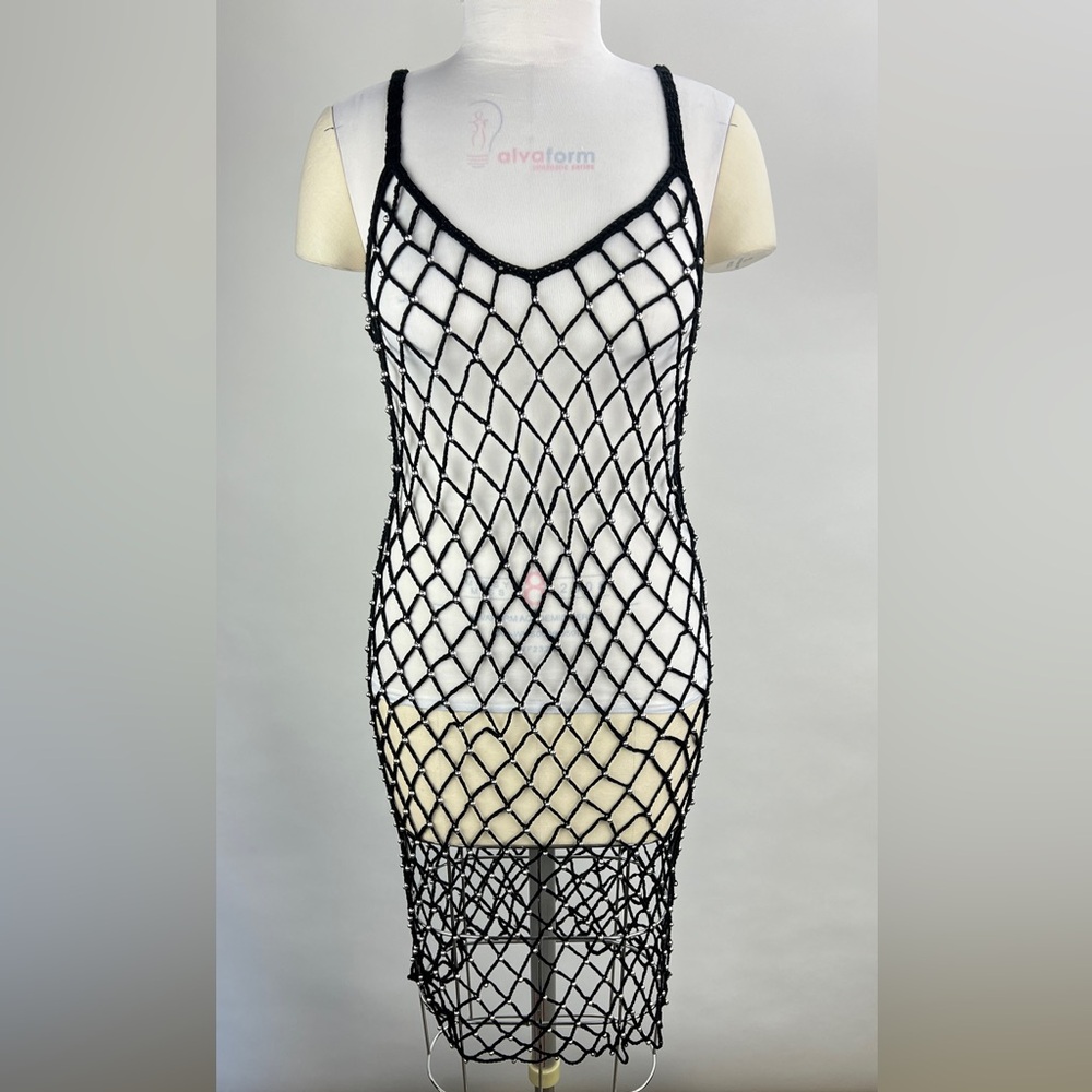 💚 2873. Black Fishnet Sleeveless Dress